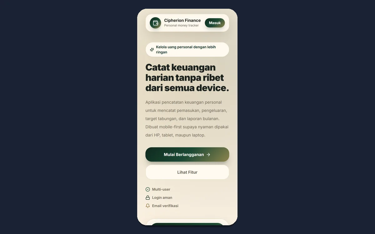 Cipherion Finance di layar ponsel, dirancang mobile-first