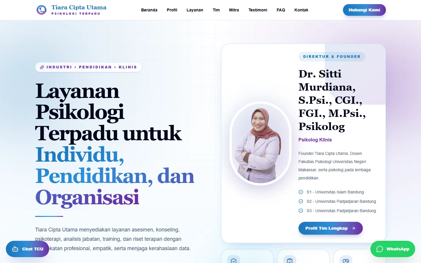 Tampilan website Tiara Cipta Utama