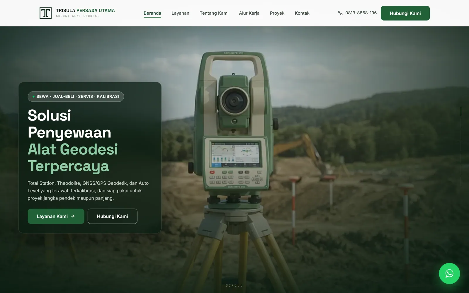 PT Trisula Persada Utama: Beranda: sewa, jual-beli, servis, dan kalibrasi alat geodesi (tampilan desktop)