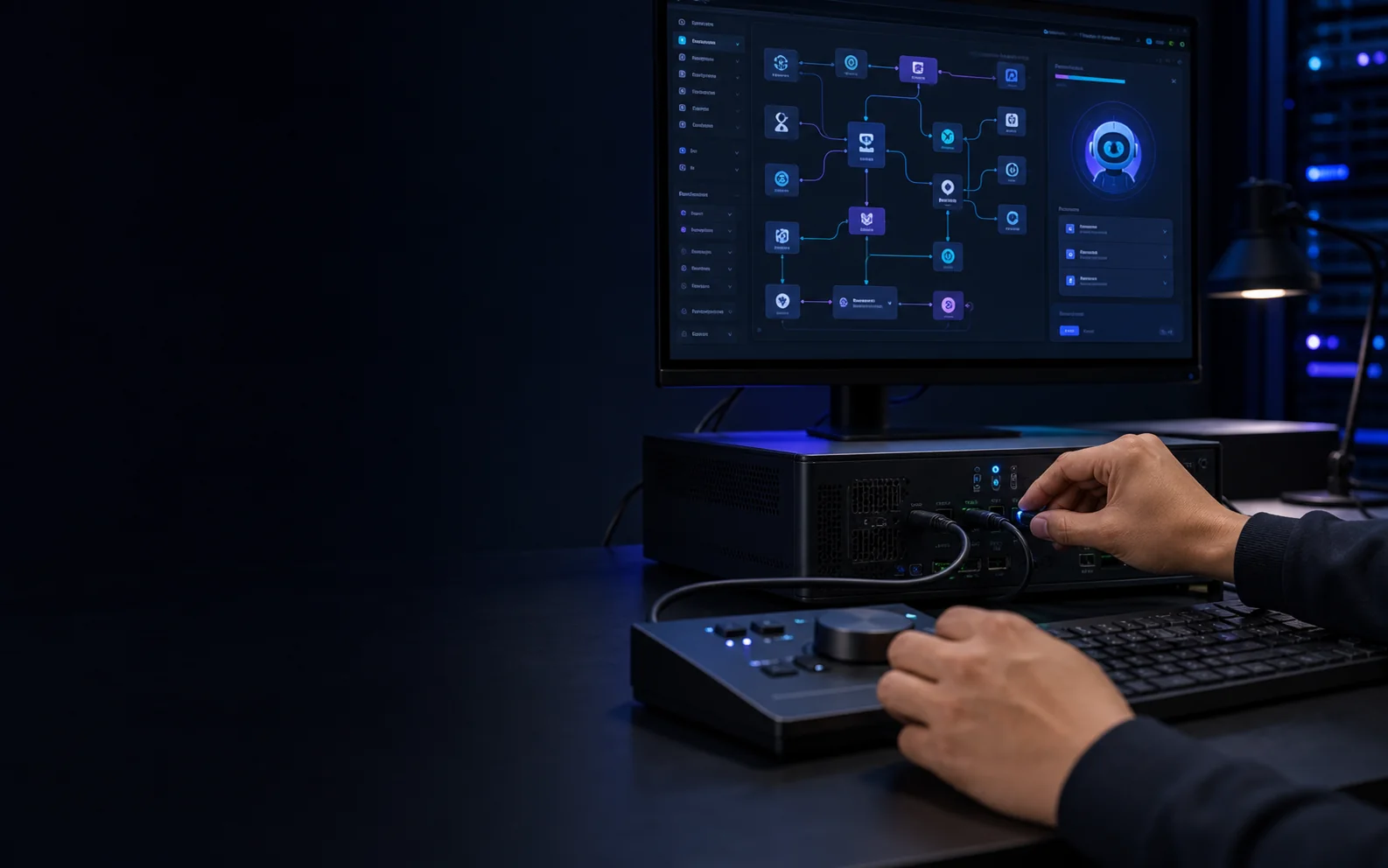 Workspace fotorealistis untuk layanan AI Agent & Automation