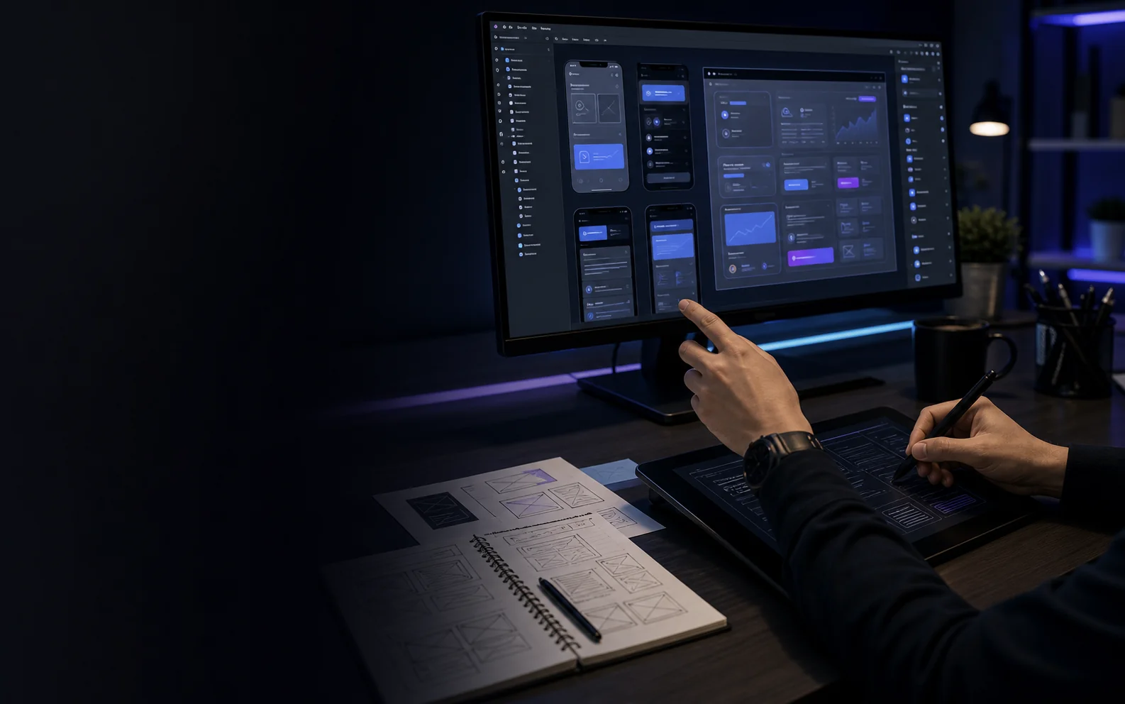 Workspace fotorealistis untuk layanan UI/UX Design