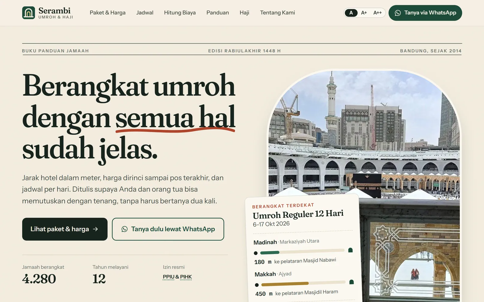 Serambi Umroh & Haji: Beranda travel umroh dan haji khusus (tampilan desktop)